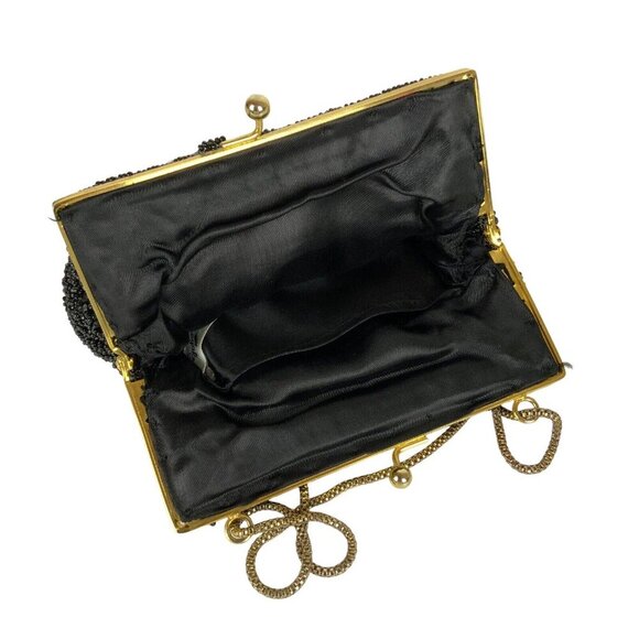La Regale Vintage Black Beaded Evening Bag With Gold Chain Strap - Picture 5 of 7